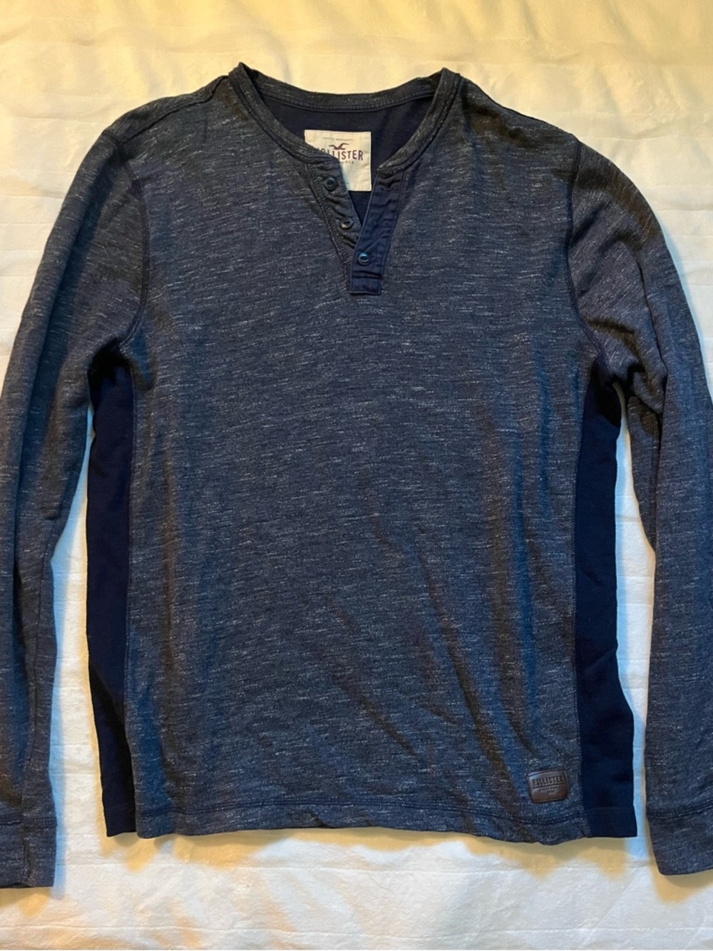 Hollister Navy Heather Men's Long Sleeve Henley